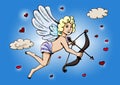 Cupid in the clouds with a bow and arrow